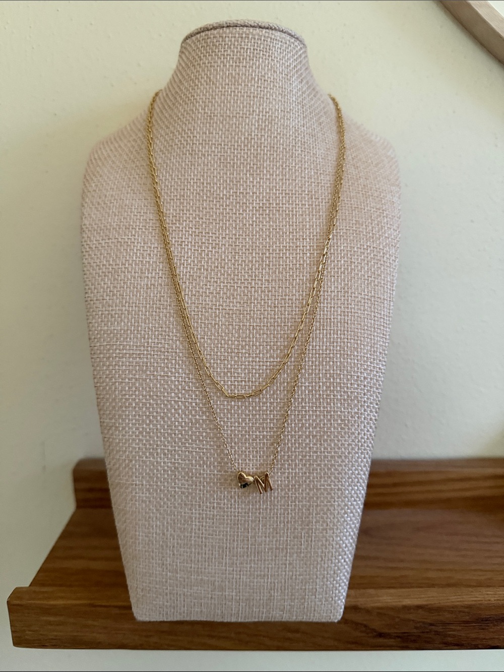 Gold Double-Layer Heart & Initial M Pendant Necklace